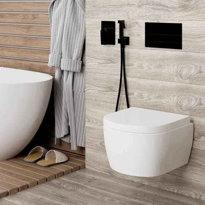 Гигиенический душ Wasserkraft Glan 6600 со смесителем и шлангом, встраиваемый — лейка и смеситель крупным планом