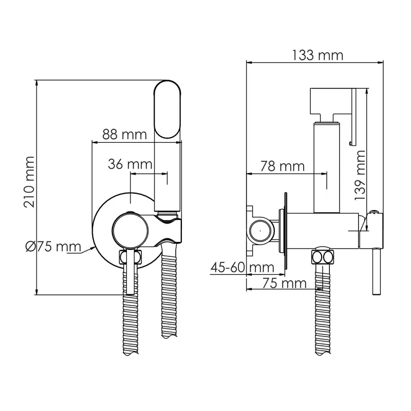 Гигиенический душ Wasserkraft со смесителем — вид под углом на смеситель и лейку