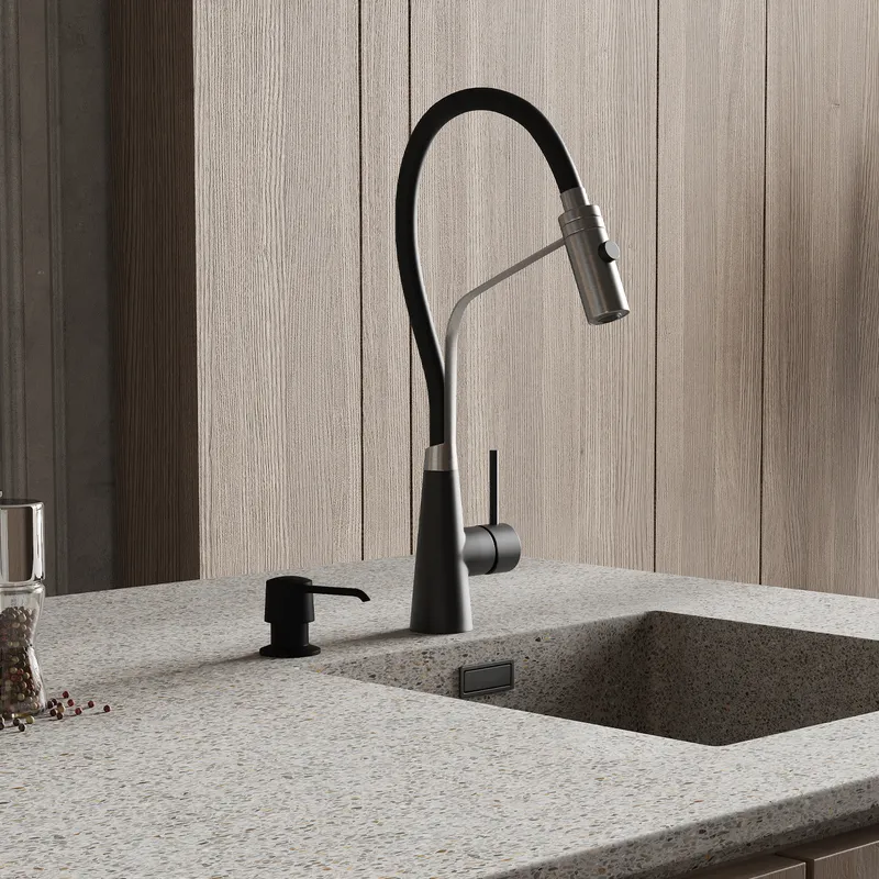 Смеситель для кухни Wasserkraft с гибким изливом — вид сбоку под углом