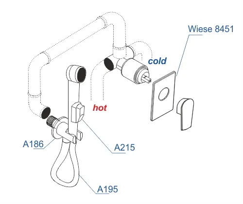 Гигиенический душ Wasserkraft Wiese 8400 со смесителем и шлангом, встраиваемый — лейка и смеситель крупным планом