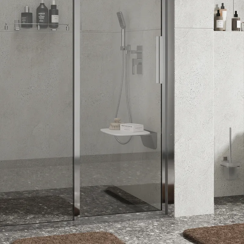 Сиденье для душа Wasserkraft настенное, хром/белый — вид сбоку под углом