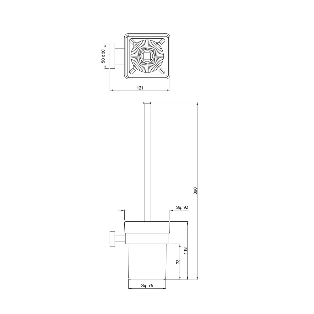 Ершик с держателем Artize QUA-CHR-61744 — чертёж с размерами