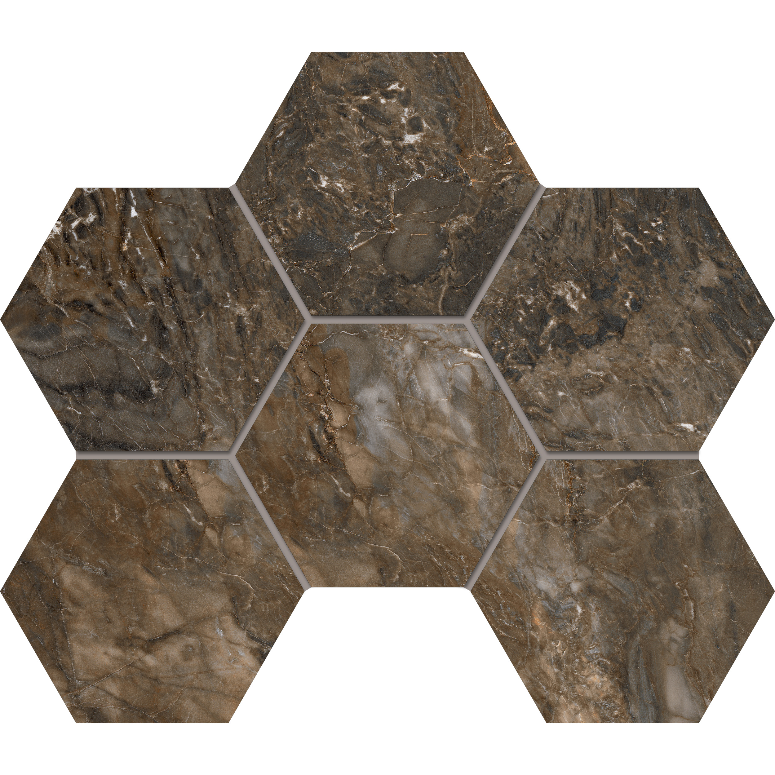 Мозаика Estima Bernini dark brown, BR04 Hexagon 25x28.5, неполированная
