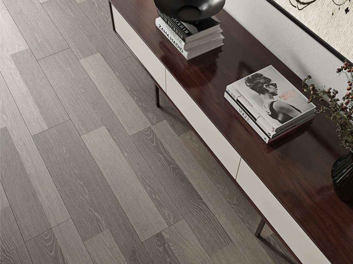 Керамический гранит Estima Kraft Wood dark grey, KW05, 19.4 х 120, структурированный, ректификат