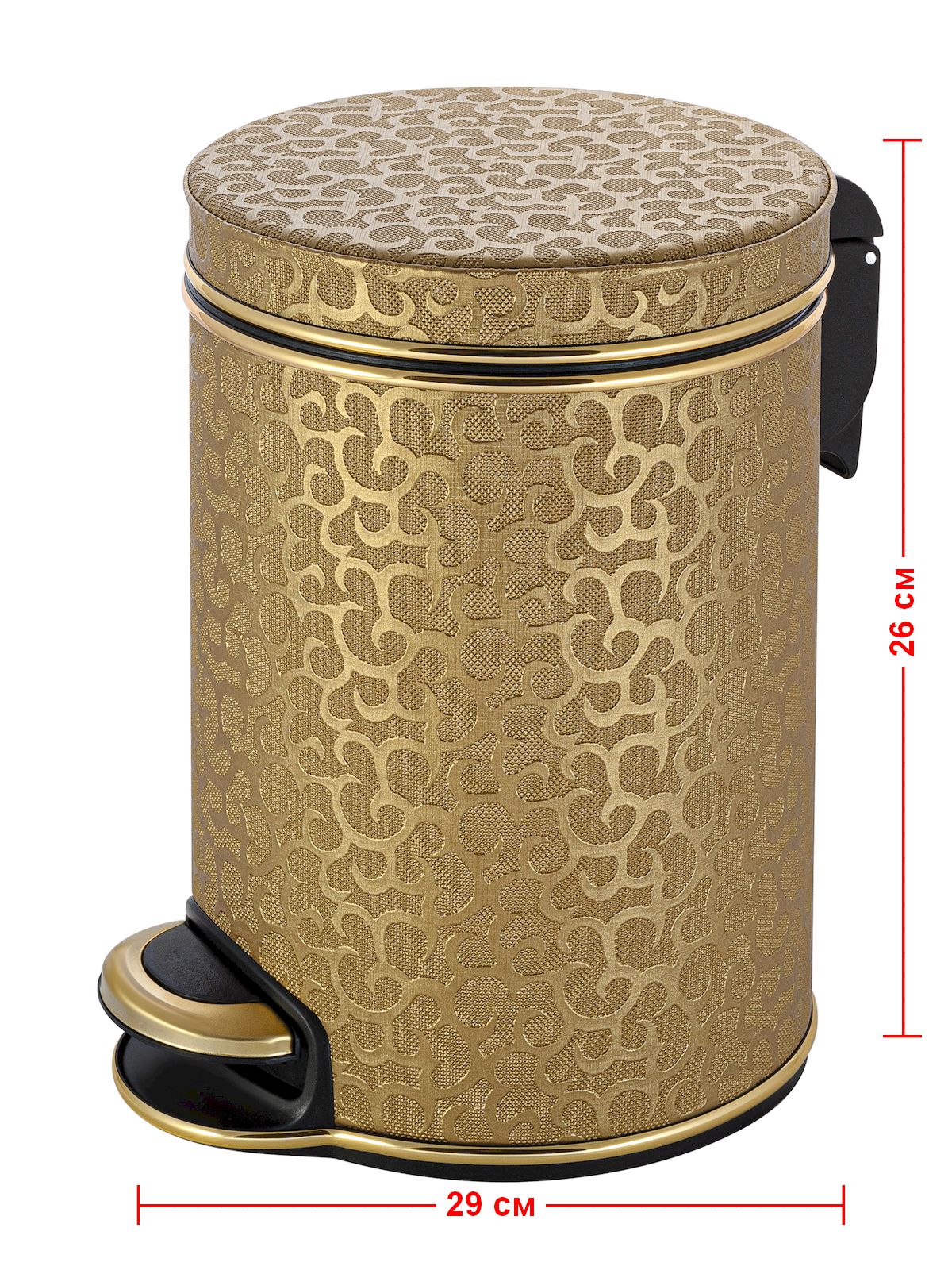 Ведро для мусора Geralis Flower с крышкой, золотой кант, 5 л — чертёж с размерами