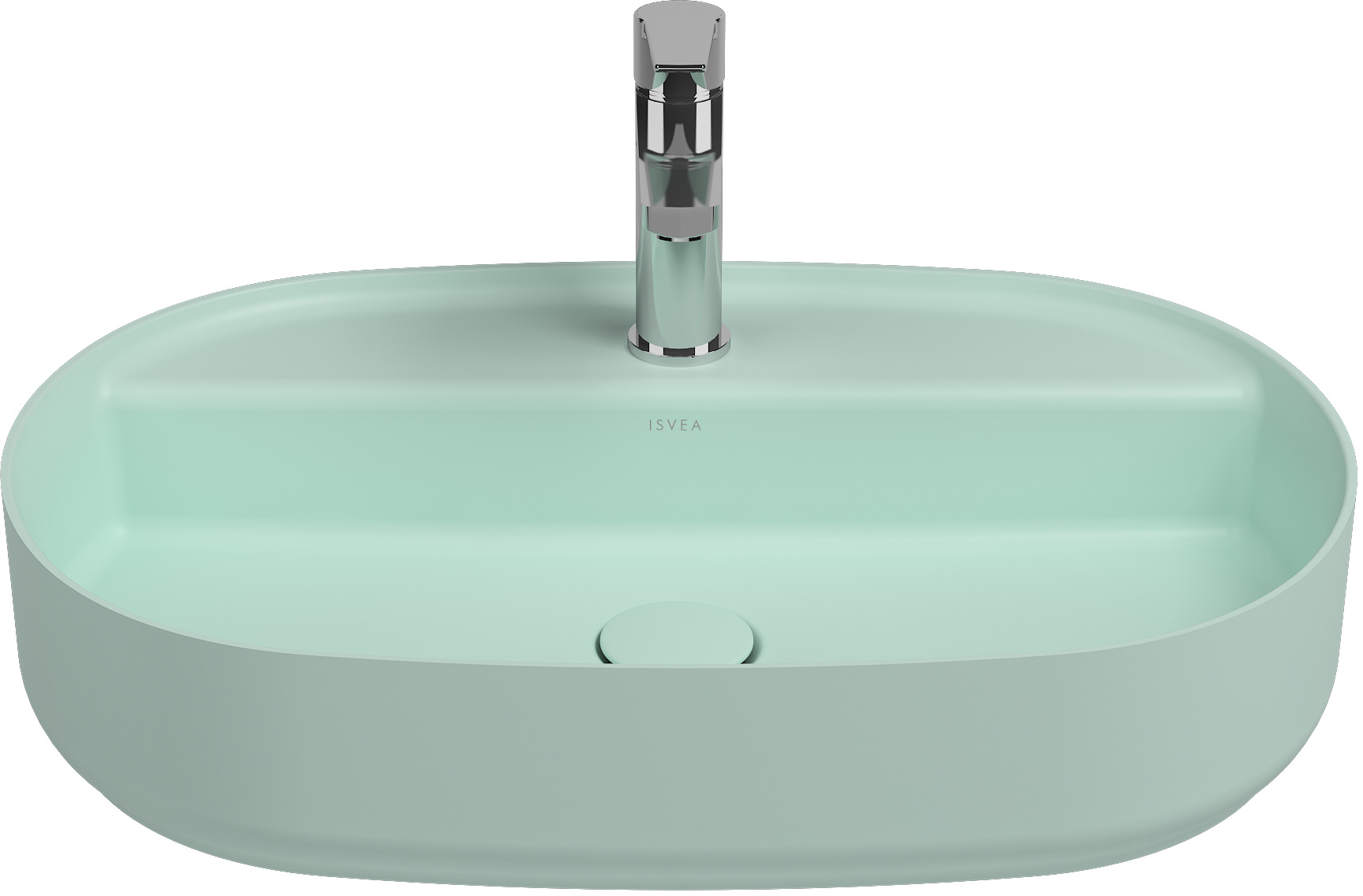 Раковина накладная Isvea Infinity 60 см, мятно-зеленый — вид спереди на чашу с краном