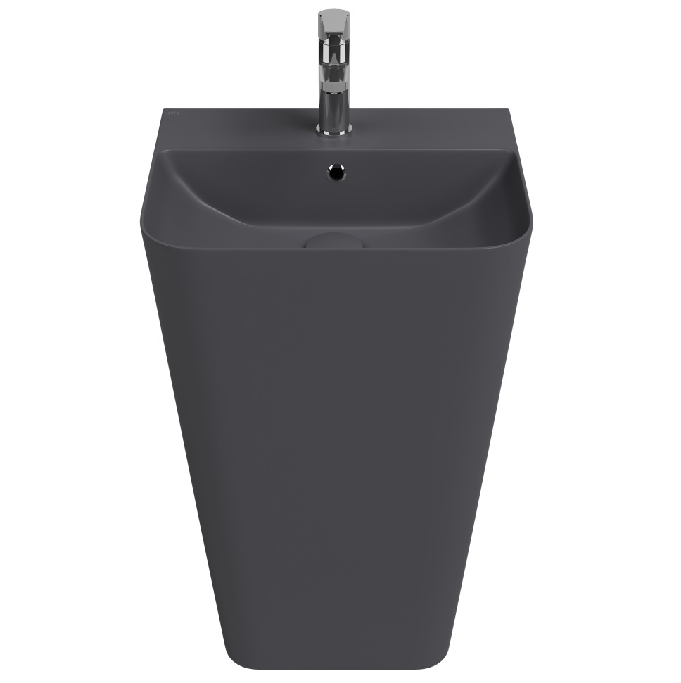 Раковина напольная Isvea Sott'Aqua Monoblock 50 см, антрацит — вид спереди на изделие с краном