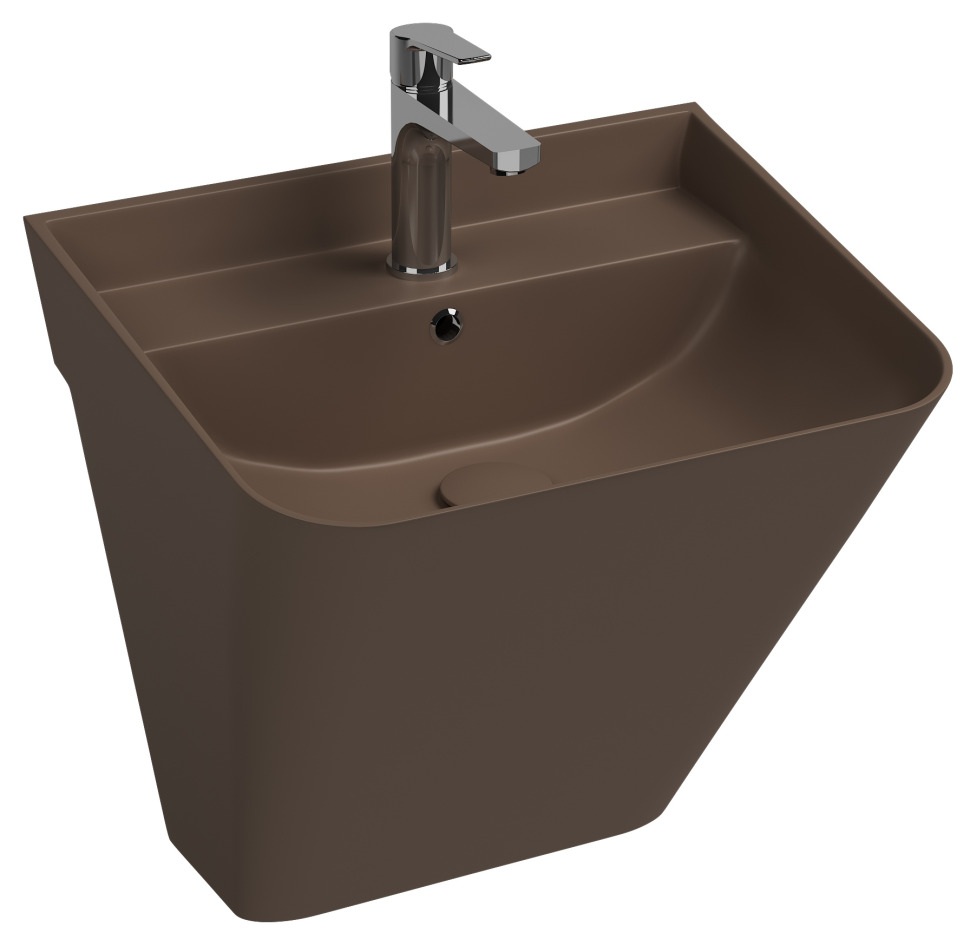 Раковина подвесная Isvea Sott'Aqua Monoblock 50 см, коричневый — вид под углом с краном