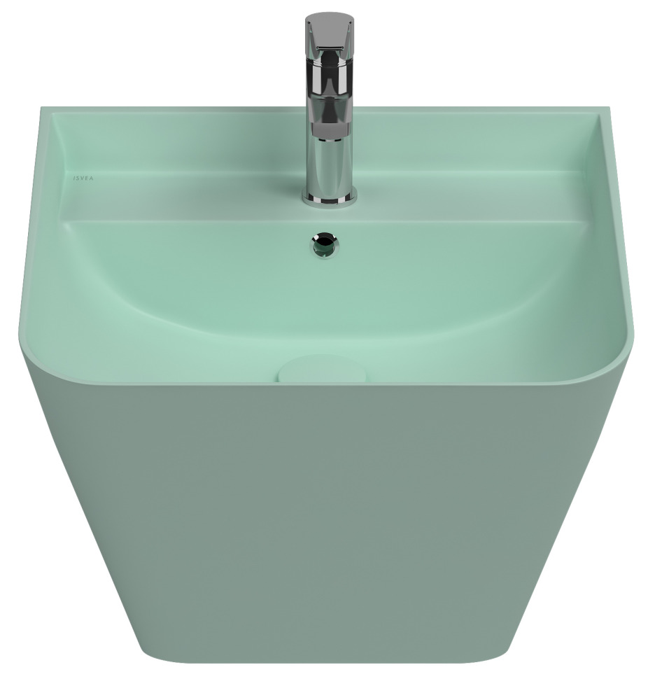 Раковина подвесная Isvea Sott'Aqua Monoblock 50 см, мятно-зеленый — вид спереди на чашу с краном