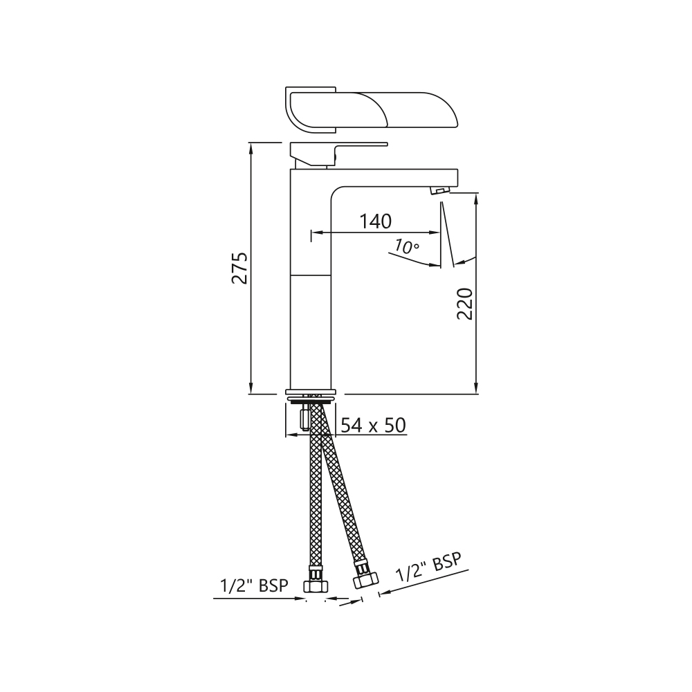 Удлиненный смеситель для раковины Jaquar Alive ALI-CHR-85005B — чертёж с размерами