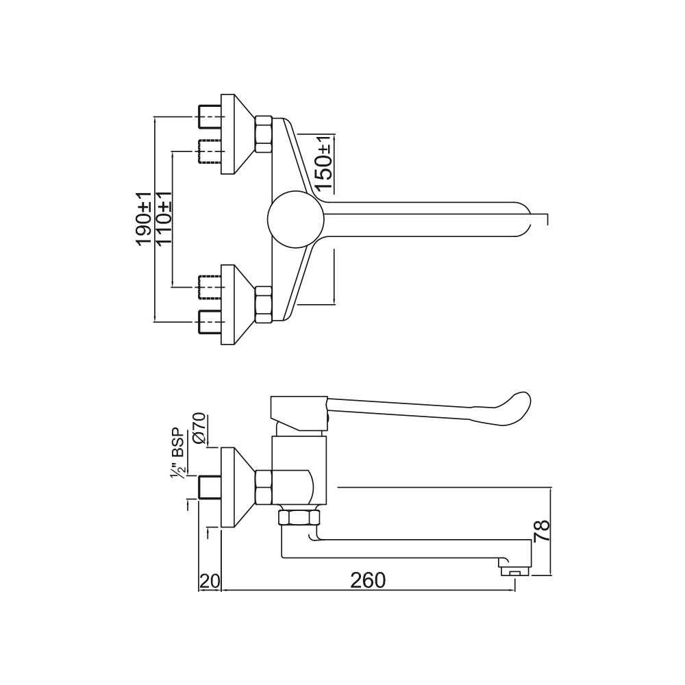 Смеситель для раковины Jaquar Florentine FLR-CHR-5166 — чертёж с размерами