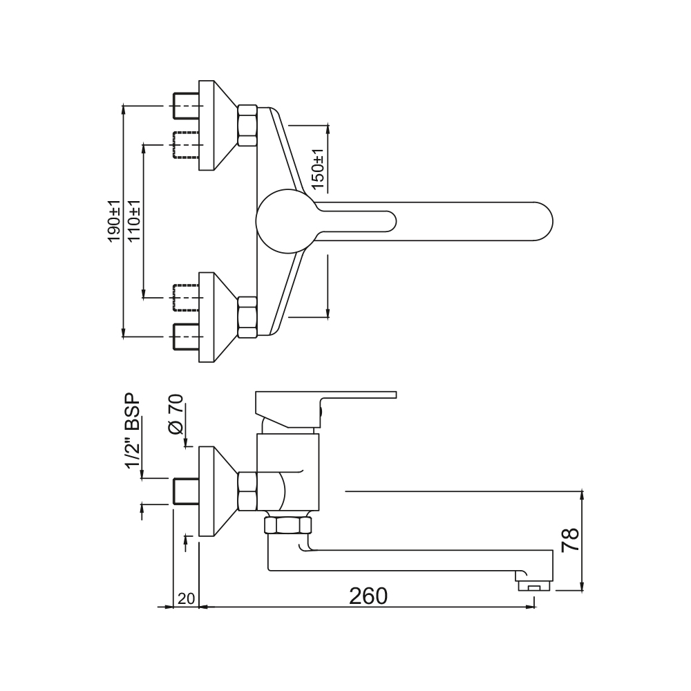 Смеситель для кухонной мойки Jaquar Fusion FUS-CHR-29163 — чертёж с размерами