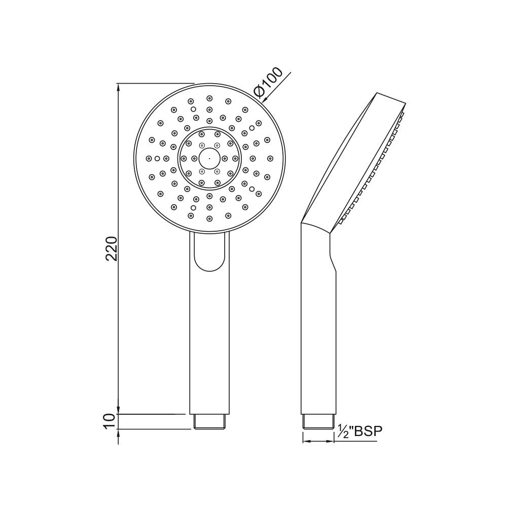 Ручной душ Jaquar Rain Shower, d 10 см, хром — чертёж с размерами