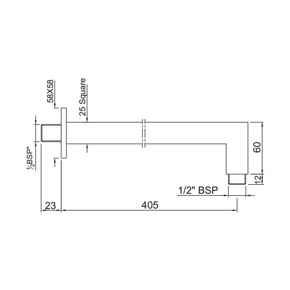 Кронштейн для верхнего душа Jaquar Shower SHA-CHR-455L400 — чертёж с размерами