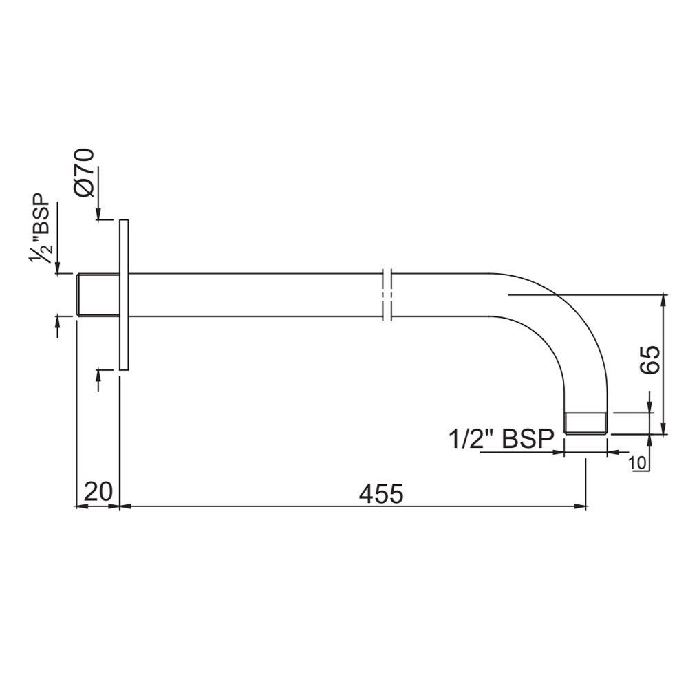 Кронштейн для верхнего душа Jaquar Shower SHA-CHR-479L450 — чертёж с размерами