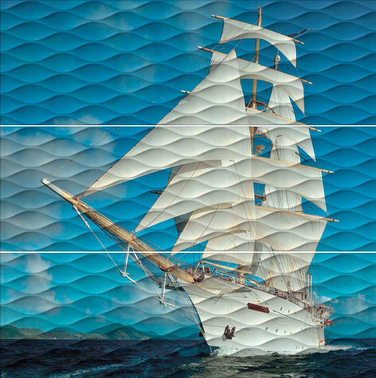 Панно Майори Корабль глянцевый (из 3 ч. разм. 90x90) 90x90