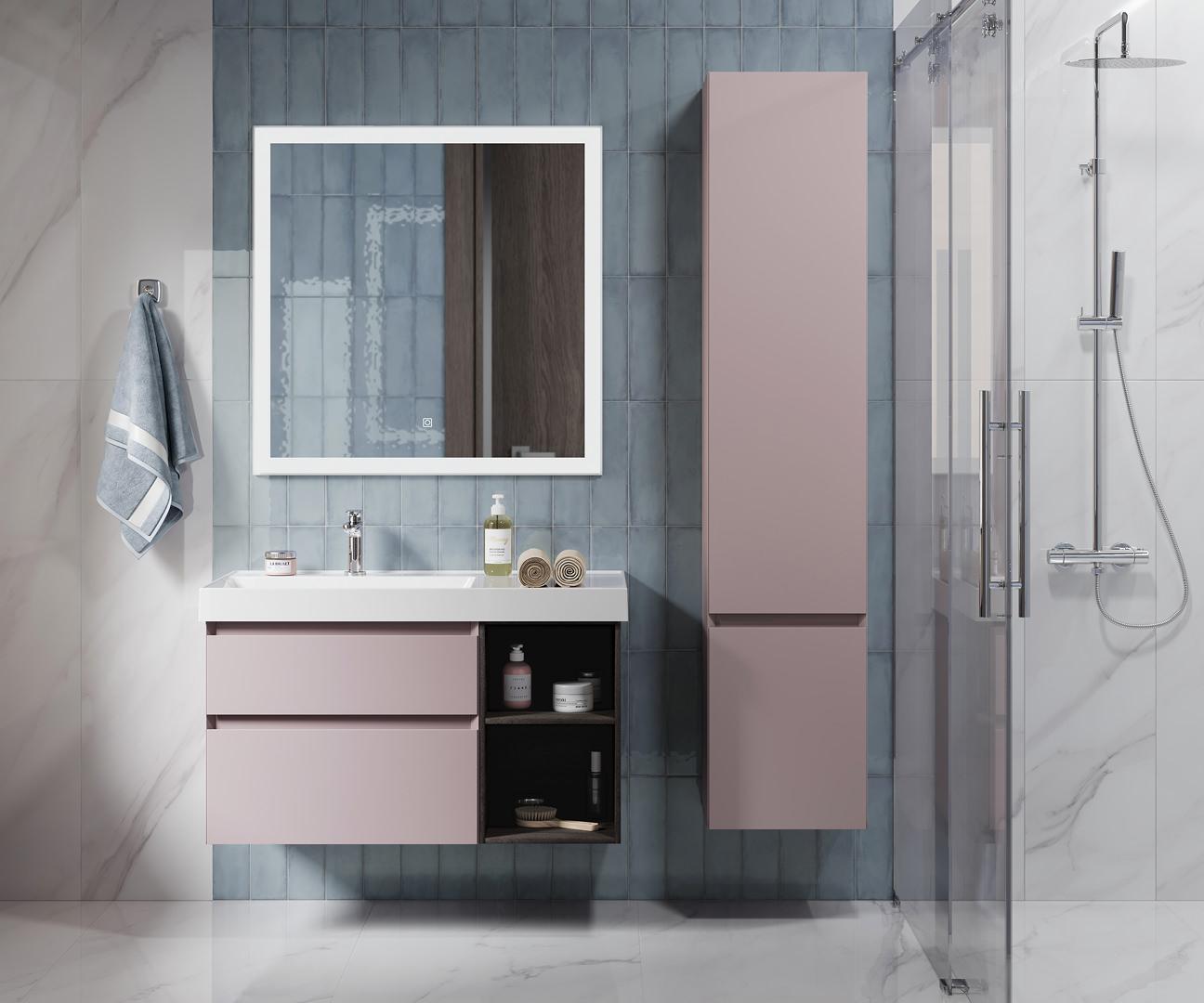 Тумба KERAMA MARAZZI Cubo левая подвесная с ящиками 90, Мальва матовая-древесная