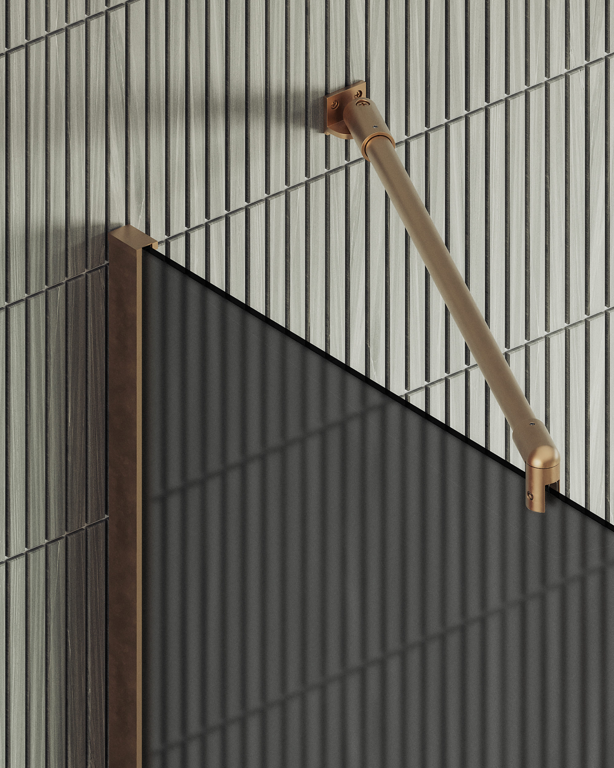 Душевая перегородка MaybahGlass в широком профиле, 195x1190 см, стекло графит матовый/бронза — ручка крупным планом