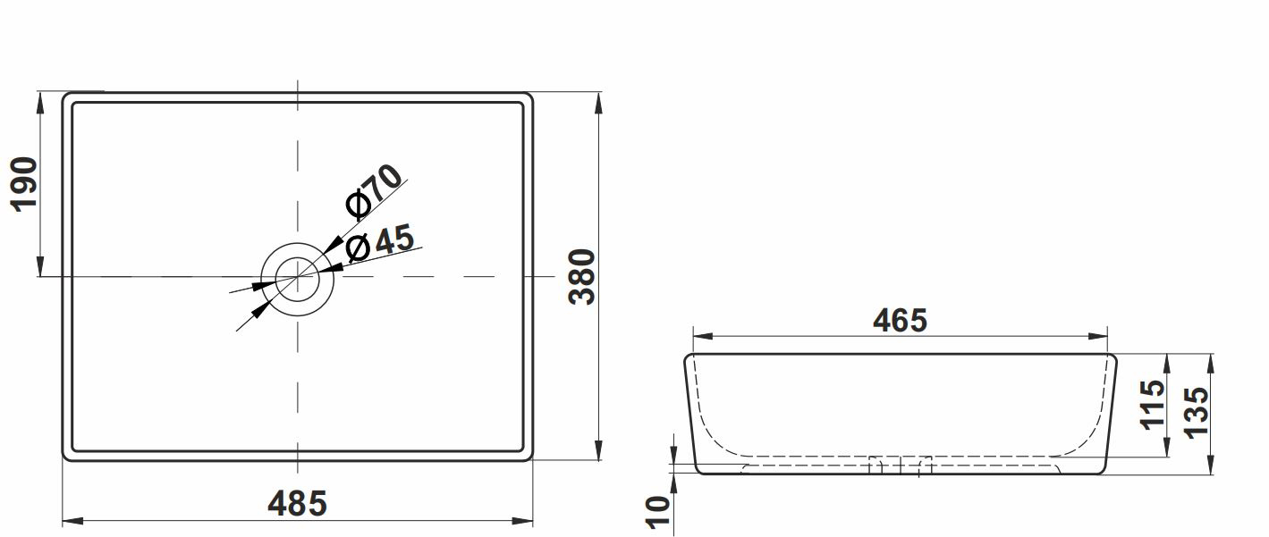 Раковина накладная Melana MLN-320324MDG — чертёж с размерами