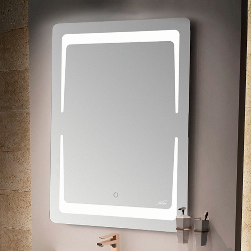 Зеркало с LED-подсветкой Melana-6080, 60x80 см — на серой стене в ванной комнате