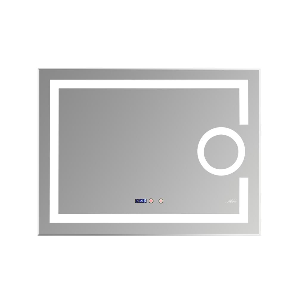 Зеркало с подсветкой Melana-8060 функция антизапотевания + часы+косметическое зеркало, 80 см — прямой вид на изделие