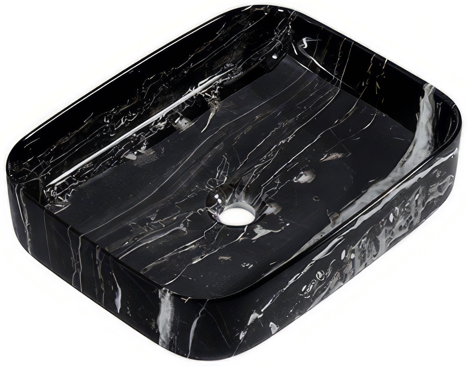 Раковина накладная Мирсант Shell-0619 Black Marquina — вид под углом на чашу