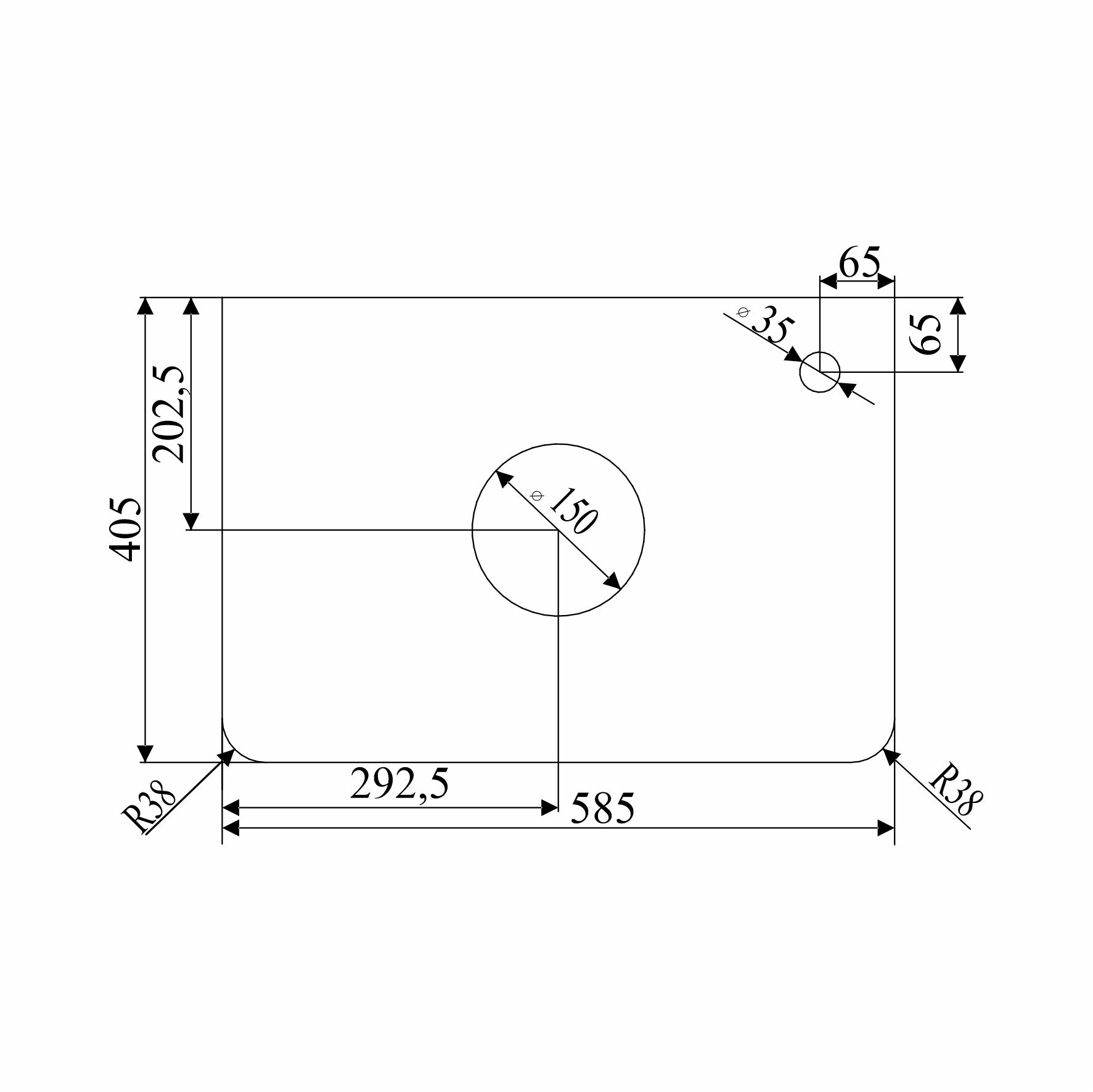 Столешница Мирсант Grey Light 60, светло-серый, фаска — чертёж с размерами