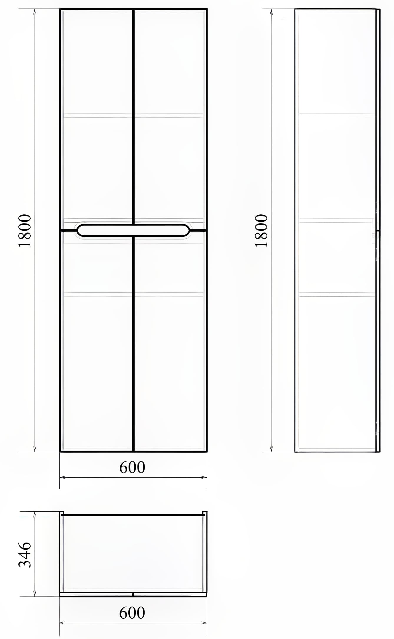 Пенал напольный Мирсант Soho 60 см — чертёж с размерами
