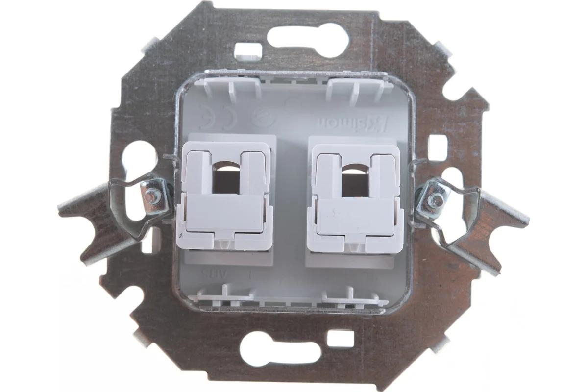 Розетка компьютерная Simon 15, двойная 2хRJ45 кат. 5e AMP, алюминий — механизм с двух сторон