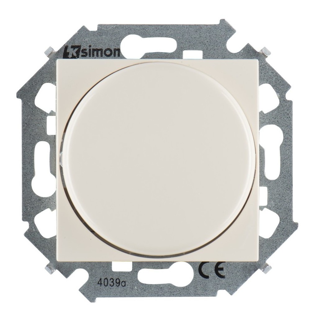 Светорегулятор Simon 15 поворотный, LED, 500 Вт, 230 В, с винтовым соединением, бежевый — вид спереди на механизм
