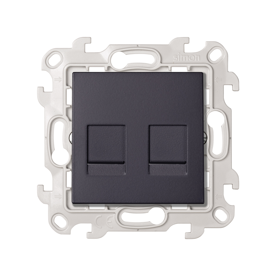 Розетка компьютерная Simon 24 Harmonie 2xRJ45, кат.6, UTP, графит — механизм с лицевой панелью