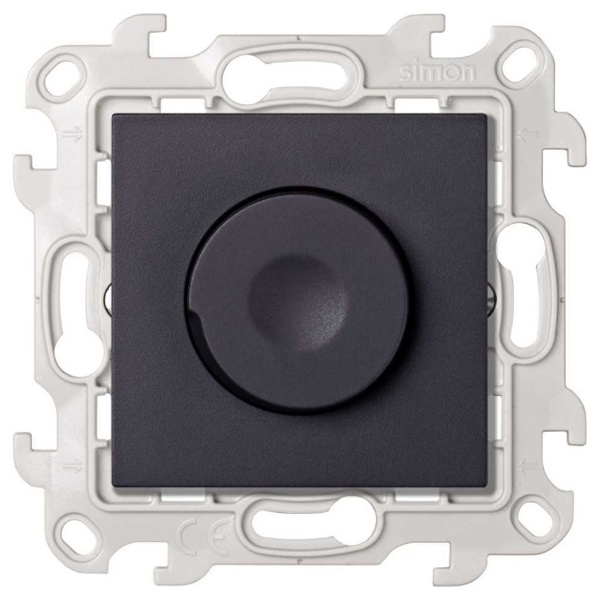 Светорегулятор Simon 24 Harmonie, LED, поворотно-нажимной, проходной, 6-60 Вт, 230 В, графит — вид спереди на механизм