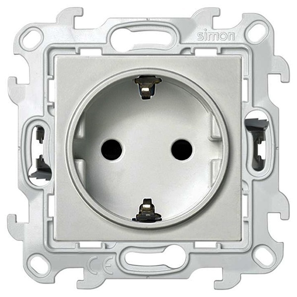 Розетка Simon 24 HarmonieSchuko 2Р+Е 16A 250В, с системой Push&Go, алюминий — вид спереди на механизм