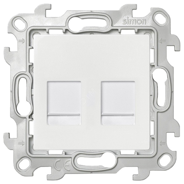Розетка компьютерная Simon 24 Harmonie, 2хRJ45, кат.5е, UTP, двойная, белый — механизм с лицевой панелью