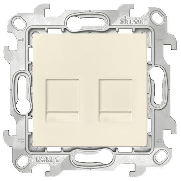 Розетка компьютерная Simon 24 Harmonie 2хRJ45, кат.5е, UTP, слоновая кость — вид спереди на механизм