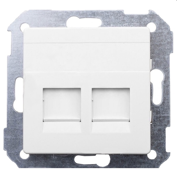Адаптер Simon 82 на 2 разъема RJ45, RJ12 AMP, белый — вид спереди на монтажную рамку