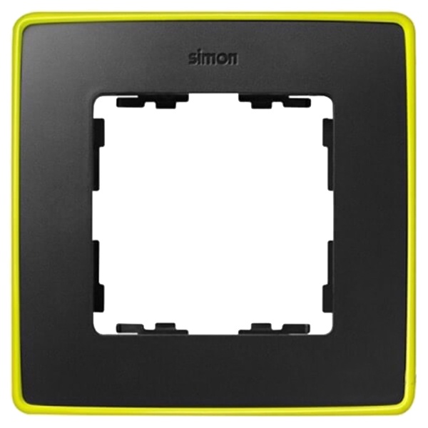 Рамка Simon 82 Detail графит/неоново-желтый — вид спереди на квадратный элемент