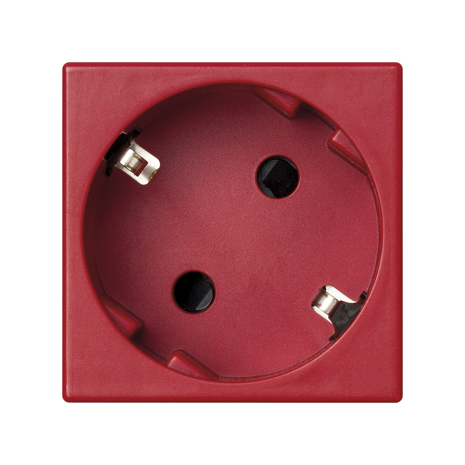 Розетка Simon Connect 2P+E Schuko, 16А 250В, винтовой зажим, красный — вид спереди