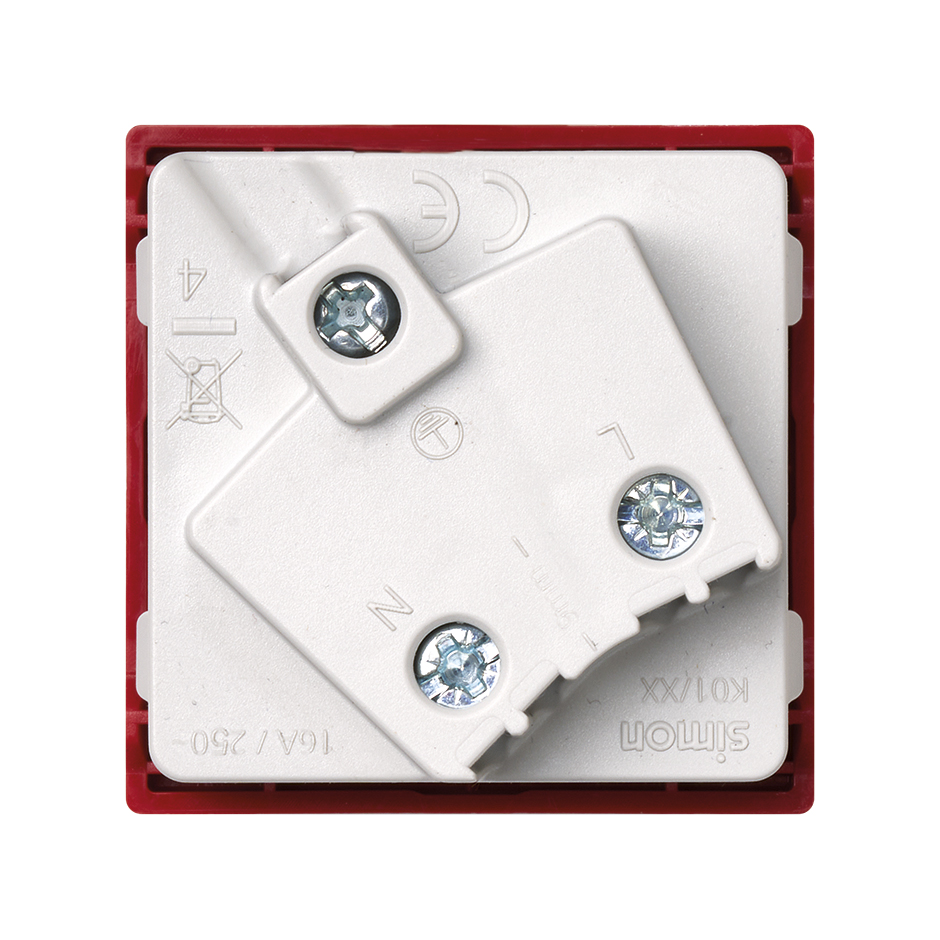 Розетка Simon Connect 2P+E Schuko, 16А 250В, винтовой зажим, красный — вид сзади на механизм