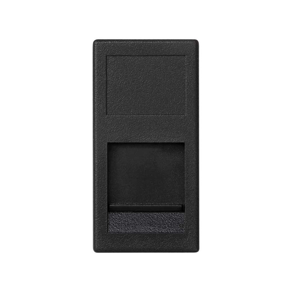 Адаптер Simon Connect K45 наклонный, узкий, со шторкой, на 1 модуль MD (RJ45, оптоволокно) — вид спереди