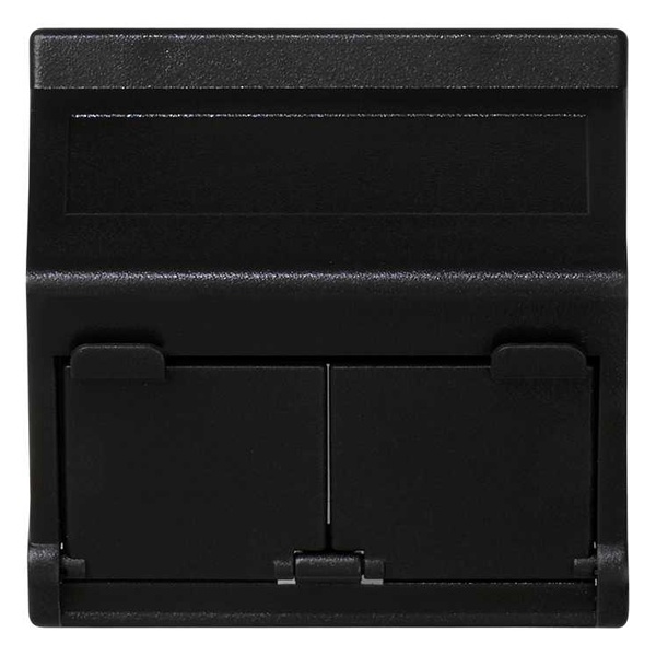 Адаптер Simon Connect K45 наклонный на 2 модуля RJ45 CJ545U(F), CJ645U(F) со шторкой, графит — вид спереди на устройство