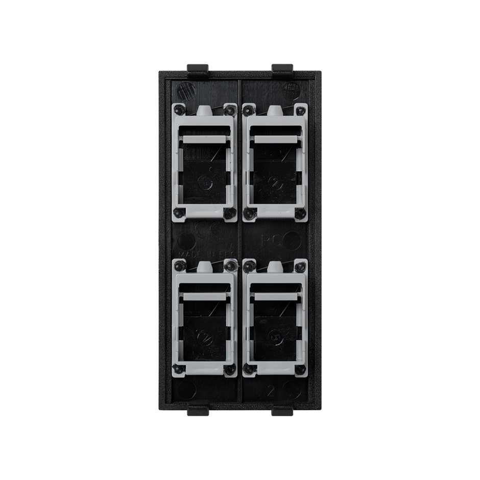 Адаптер Simon Connect на 4 RJ45 CJ545U F, CJ645U F, шторки, S-модуль, графит — вид спереди на четыре разъема