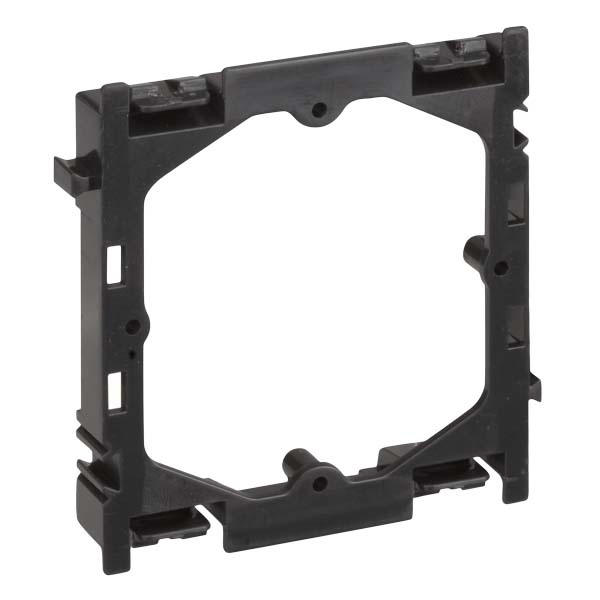 Адаптер Simon Connect для установки механизмов скрытого монтажа, КК, Унимакс — черная пластиковая рамка под углом