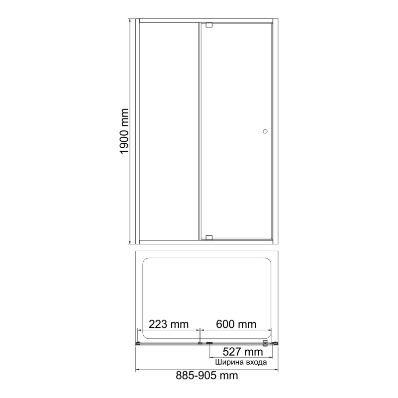 Душевая дверь Wasserkraft Aula 11P 90 см — чертёж с размерами