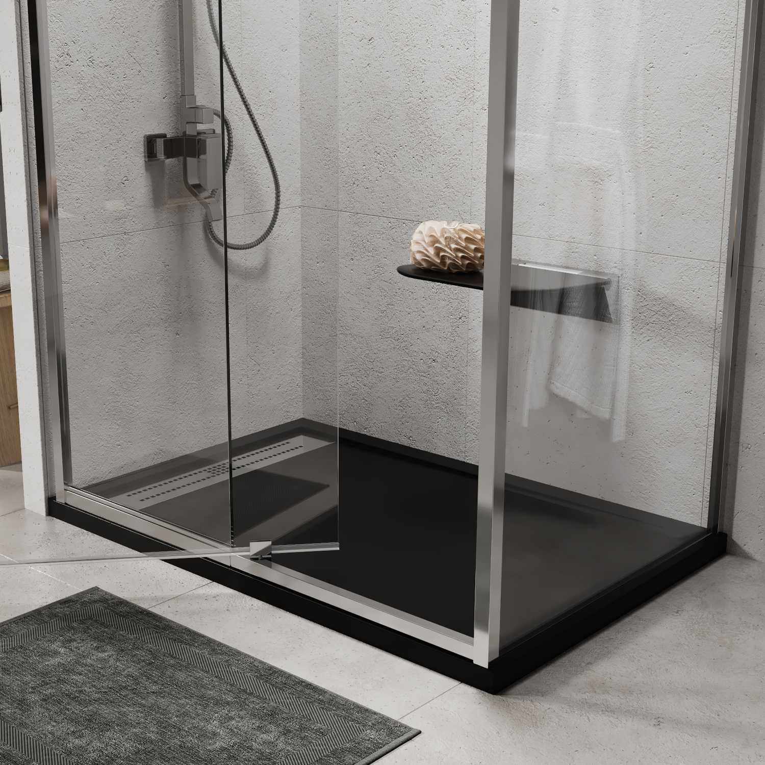 Душевой поддон Wasserkraft Abens 20T, 140x80 — в ванной комнате с серой стеной