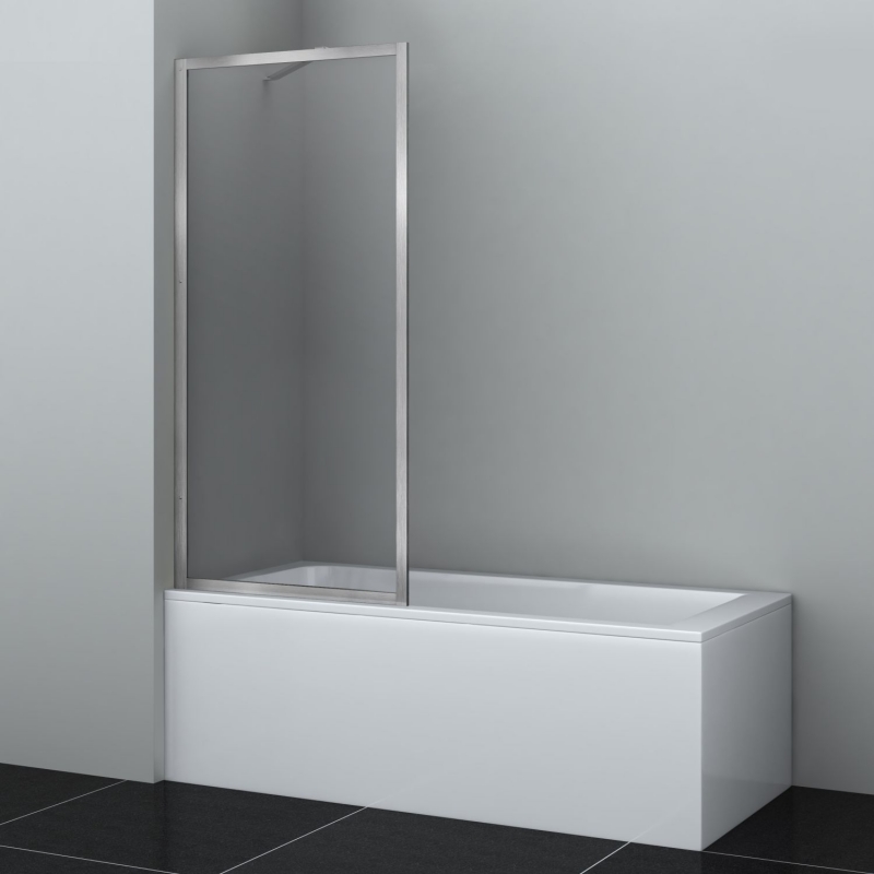 Шторка на ванну Wasserkraft Abens 20W 80х160, стеклянная — на фоне светло-серой стены и черного пола