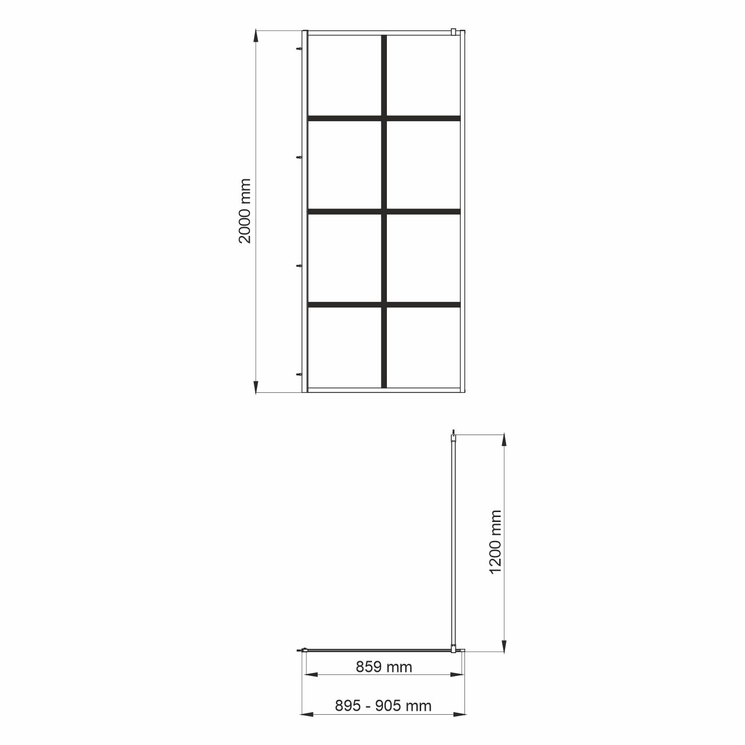 Душевая перегородка Wasserkraft Glan 66W 90х200, стеклянная, боковая — чертёж с размерами