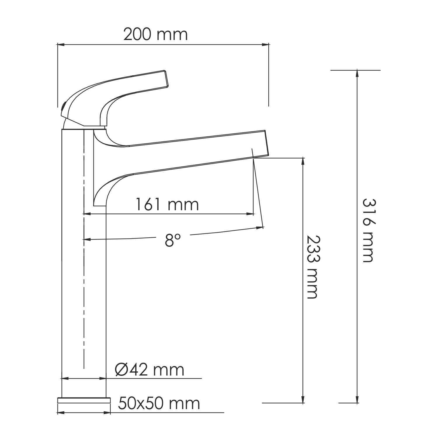 Смеситель для раковины Wasserkraft Sauer 7100 — чертёж с размерами