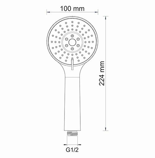 Ручной душ Wasserkraft, 3-функциональный — чертёж с размерами