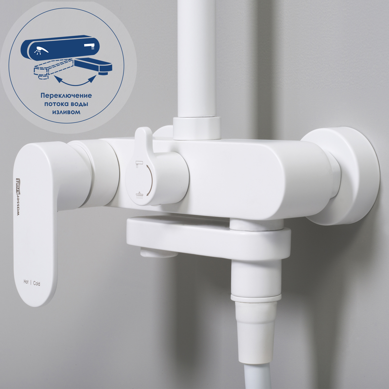 Душевая система Wasserkraft Mindel 8500 со смесителем, с тропическим душем + лейка — смеситель крупным планом-1